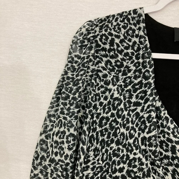 The Kooples Black Gray Leopard Print Wrap Long Sleeve Top Small - Picture 3 of 10